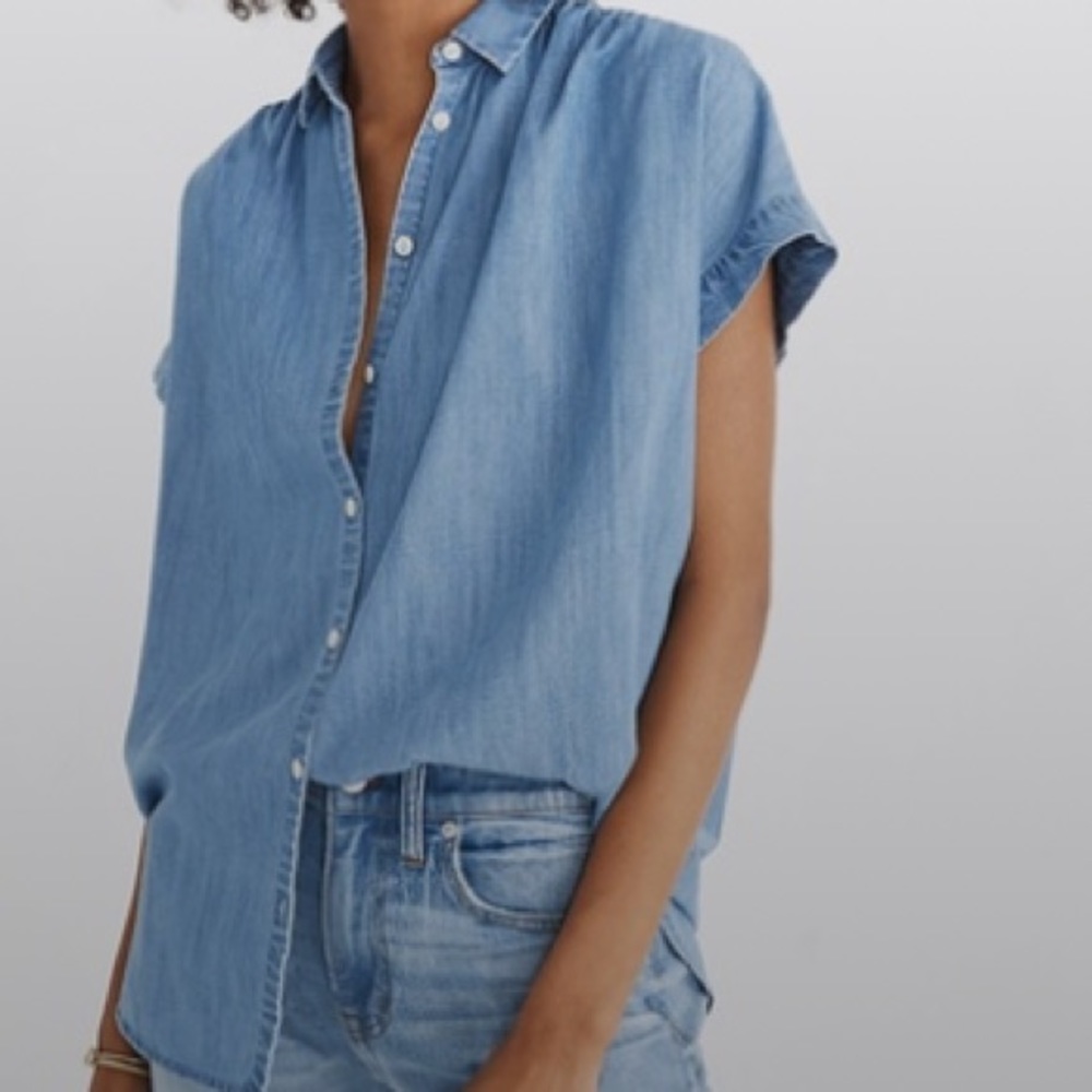 Madewell Light Blue Denim Cap-Sleeve Shirt